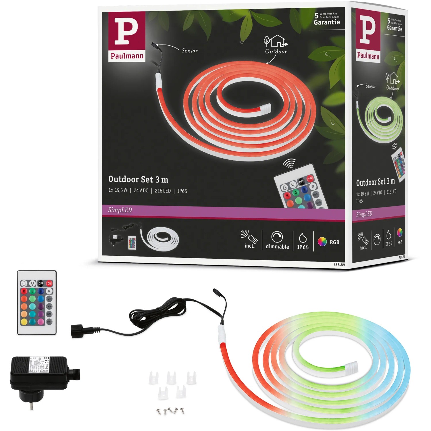 Paulmann SimpLED RGB LED-Streifen 3m Komplettset für Außen, mit Trafo und Fernbedienung.