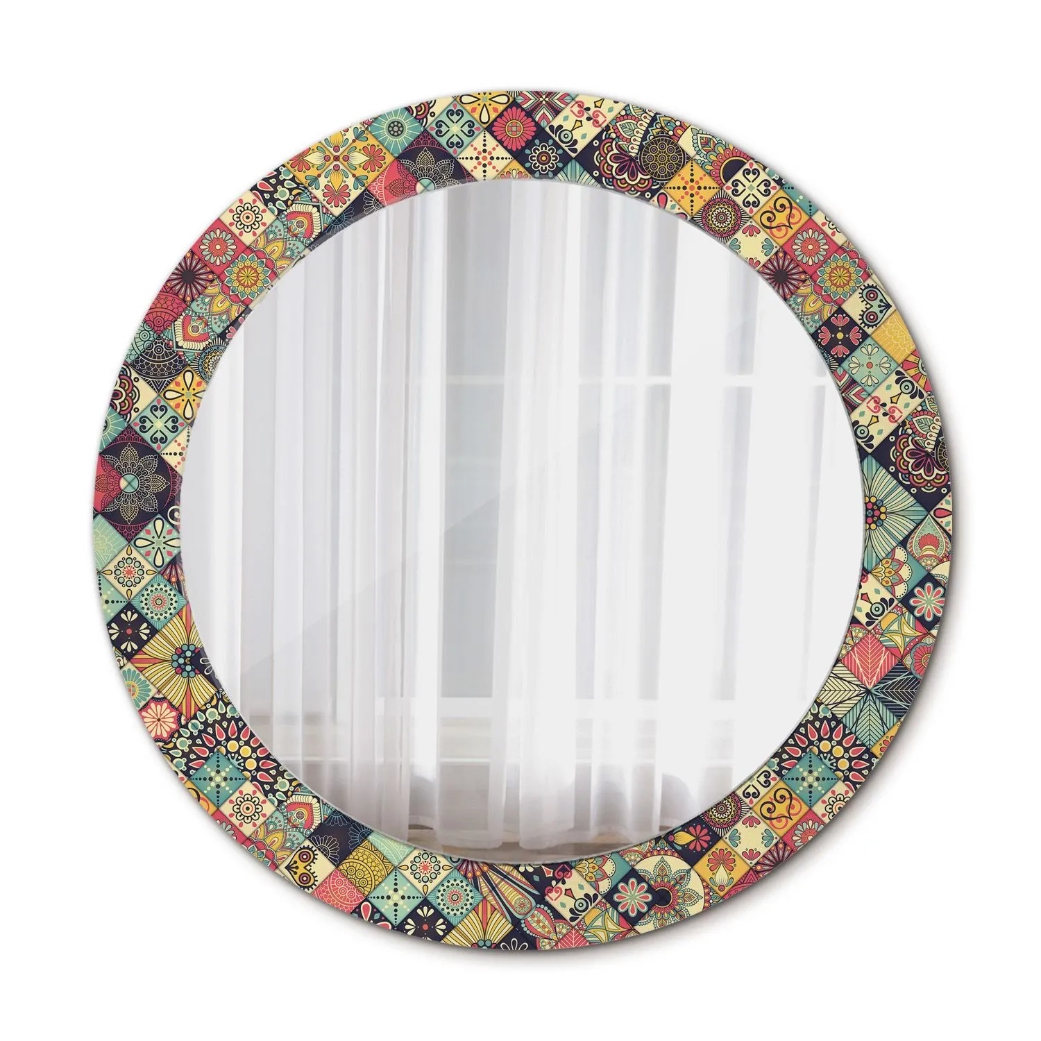 Tulup Spiegel mit Aufdruck Patchwork Fliesen 70x70 cm Runder Spiegel mit De günstig online kaufen