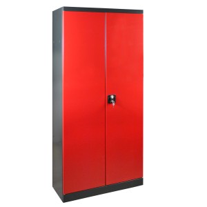 PROREGAL Putzmittelschrank, anthrazitgrau/rot, 178x80x37cm, mit 2 Türen. Werkzeugschrank für Werkstatt & Garage.