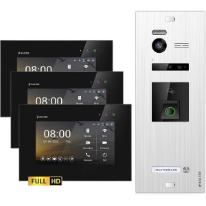 Balter EVO-HD Video-Türsprechanlage mit 3 Monitoren und Fingerprint-Sensor für Einfamilienhaus.