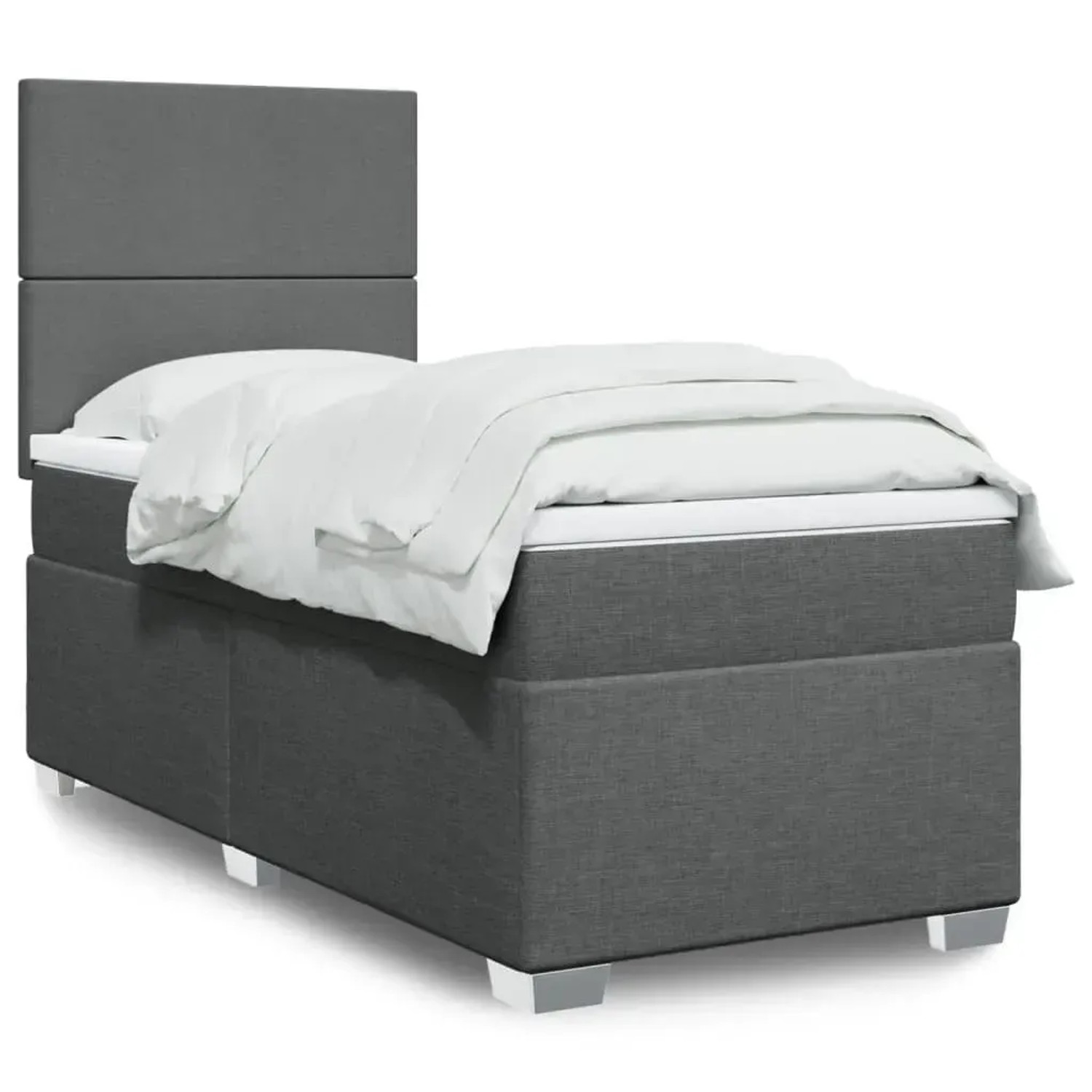 Dunkelgraues vidaXL Boxspringbett (80x200 cm) mit Matratze und Kopfteil.