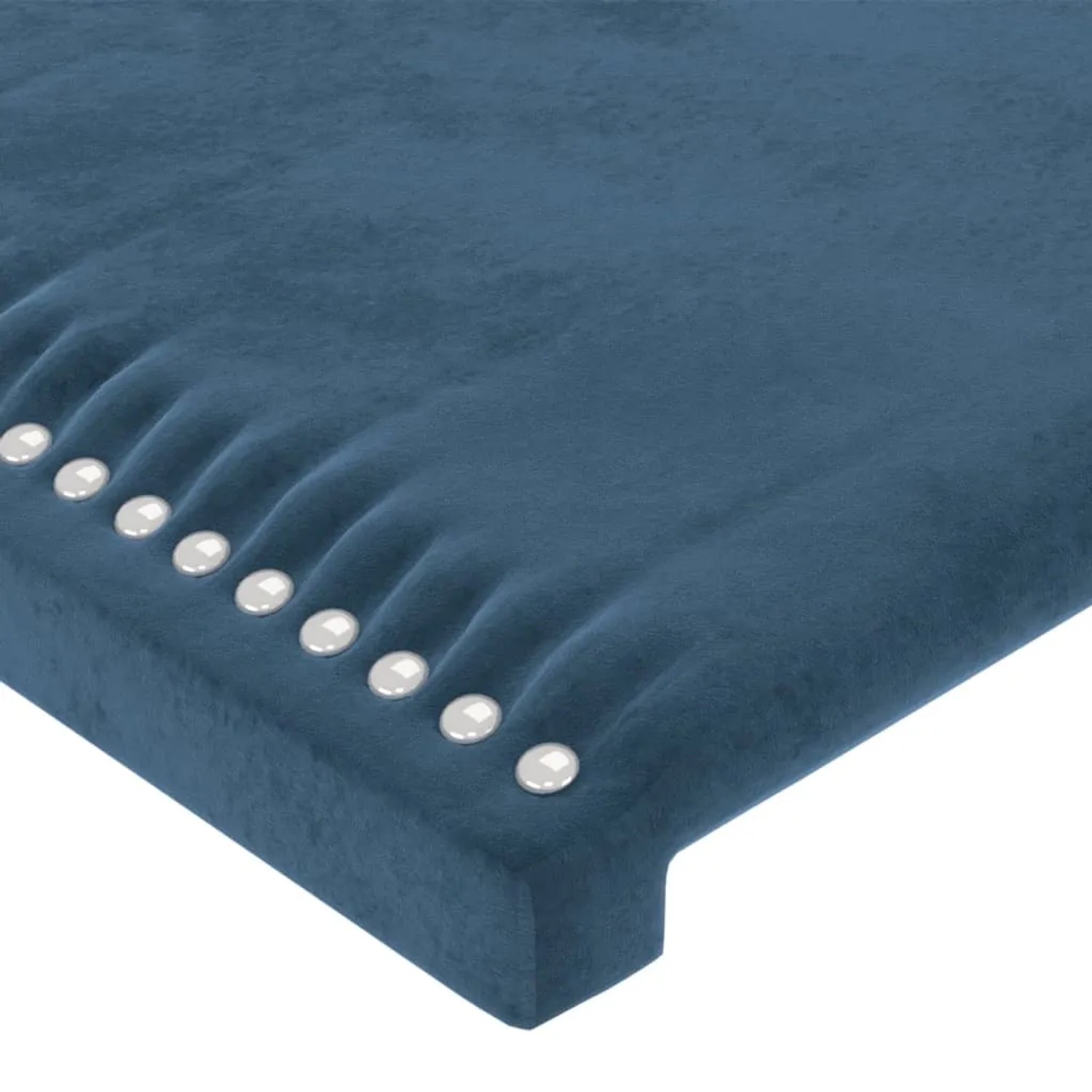Detailansicht: Dunkelblaues Samt-Bettgestell mit Kopfteil, 90x200 cm.