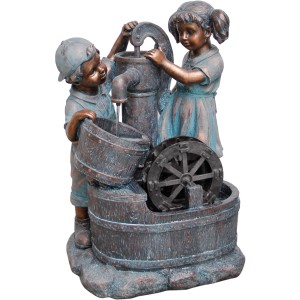 Silex Kunststeinbrunnen Max & Klara mit Pumpe und Wasserrad für Garten und Terrasse.