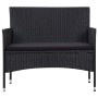 Schwarze vidaXL Gartenbank aus Rattan mit Sitzkissen, Teil des 5-tlg. Lounge-Sets.