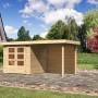 Karibu Holz-Gartenhaus Boras mit Flachdach und Anbau, unbehandelt.