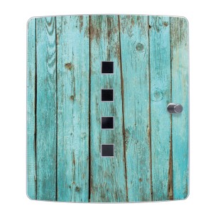 Design Schlüsselkasten aus Edelstahl mit blauem Holz Motiv für 10 Schlüssel.