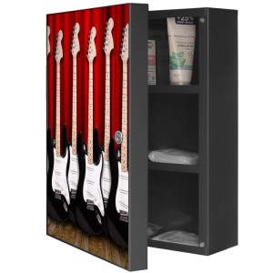XXL Medizinschrank in Anthrazit mit E-Gitarren Motiv, abschließbarer Arzneischrank für Bad.
