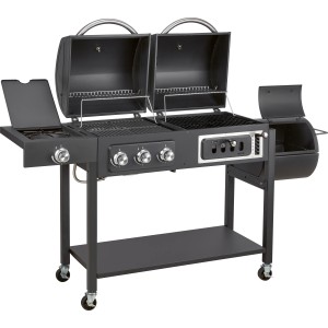Jamestown Kombigrill Dean: Gasgrill, Holzkohlegrill & Smoker in einem Grillwagen.