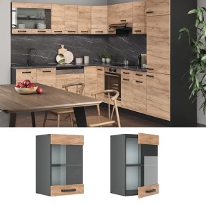 Vicco Küchen Glashängeschrank R-Line in Goldkraft Eiche/Anthrazit, 40 cm breit.