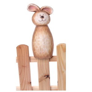 Deko-Zaunfigur Hase, creme-beige-braun, 23 cm, aus Terracotta für den Garten.