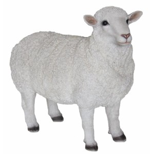 Stehende Deko-Figur Schaf, 63 cm, aus Polystone für Garten und Balkon.