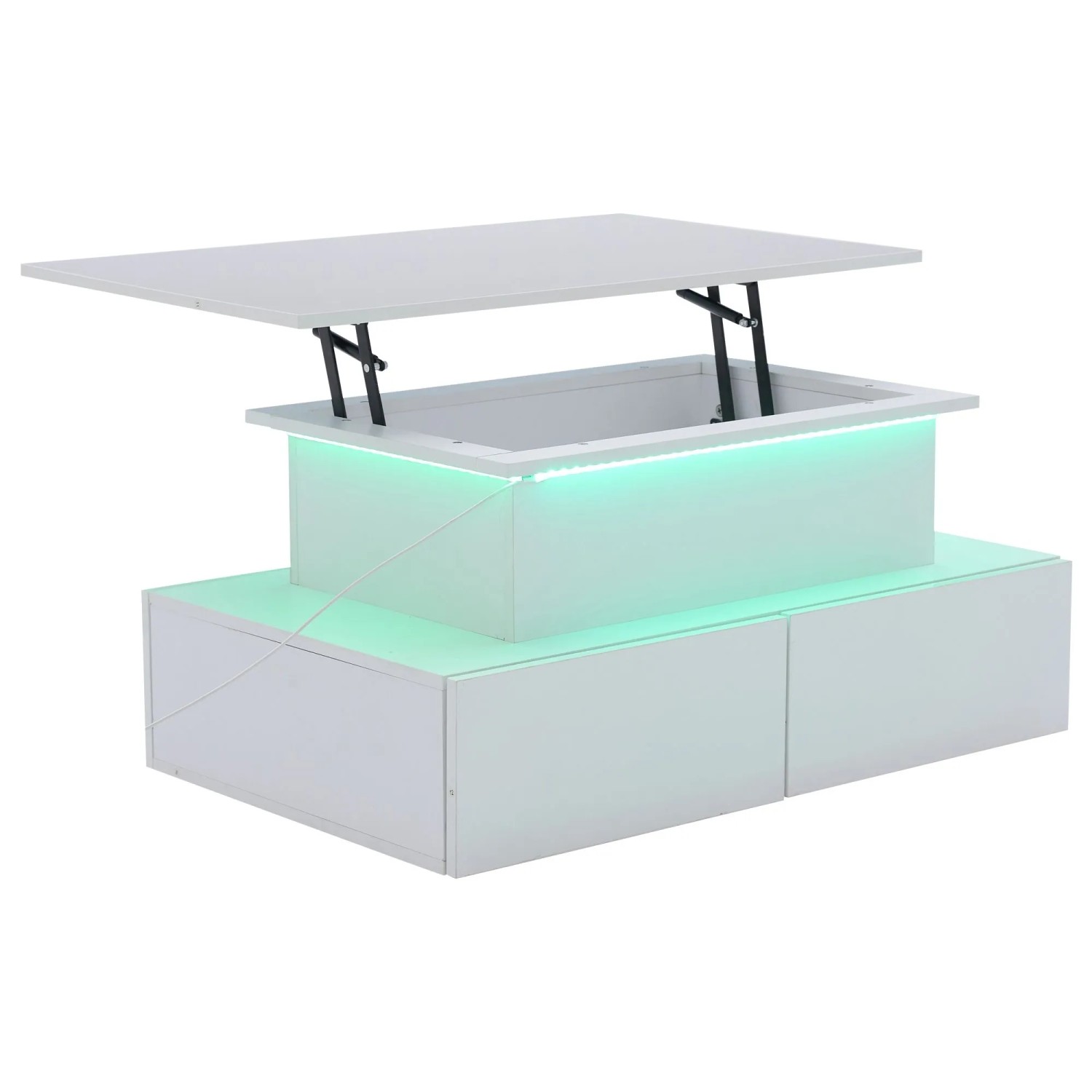 ModernLuxe Couchtisch Höhenverstellbar Hochglanz mit LED 4 Schubladen Spanplatte Weiß