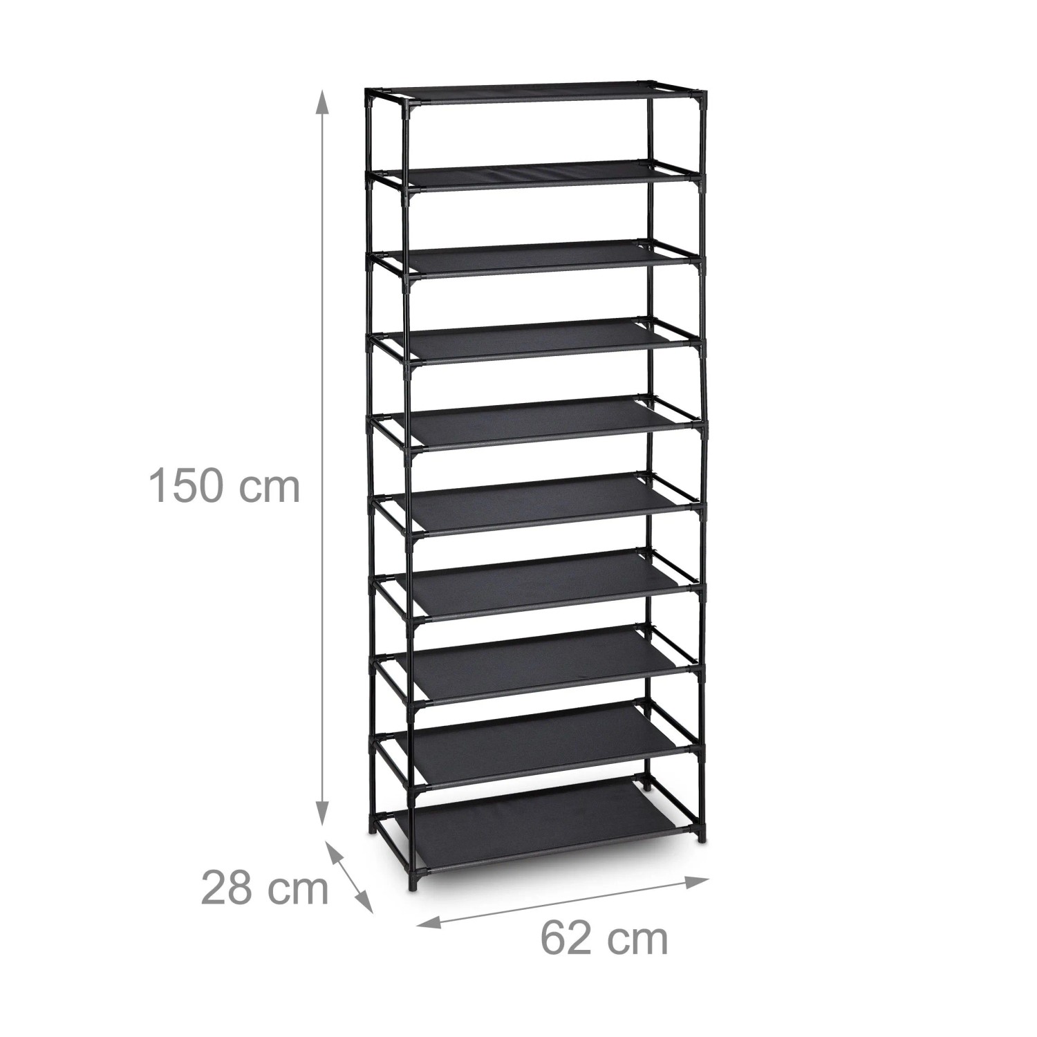 Relaxdays Schuhregal Eisen Schwarz Stecksystem Höhenverstellbar 150 cm x 62 cm x 28 cm 1,9 kg_4
