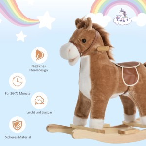 HOMCOM Schaukelpferd mit Plüsch, Tiergeräuschen und Haltegriffen für Kinder.
