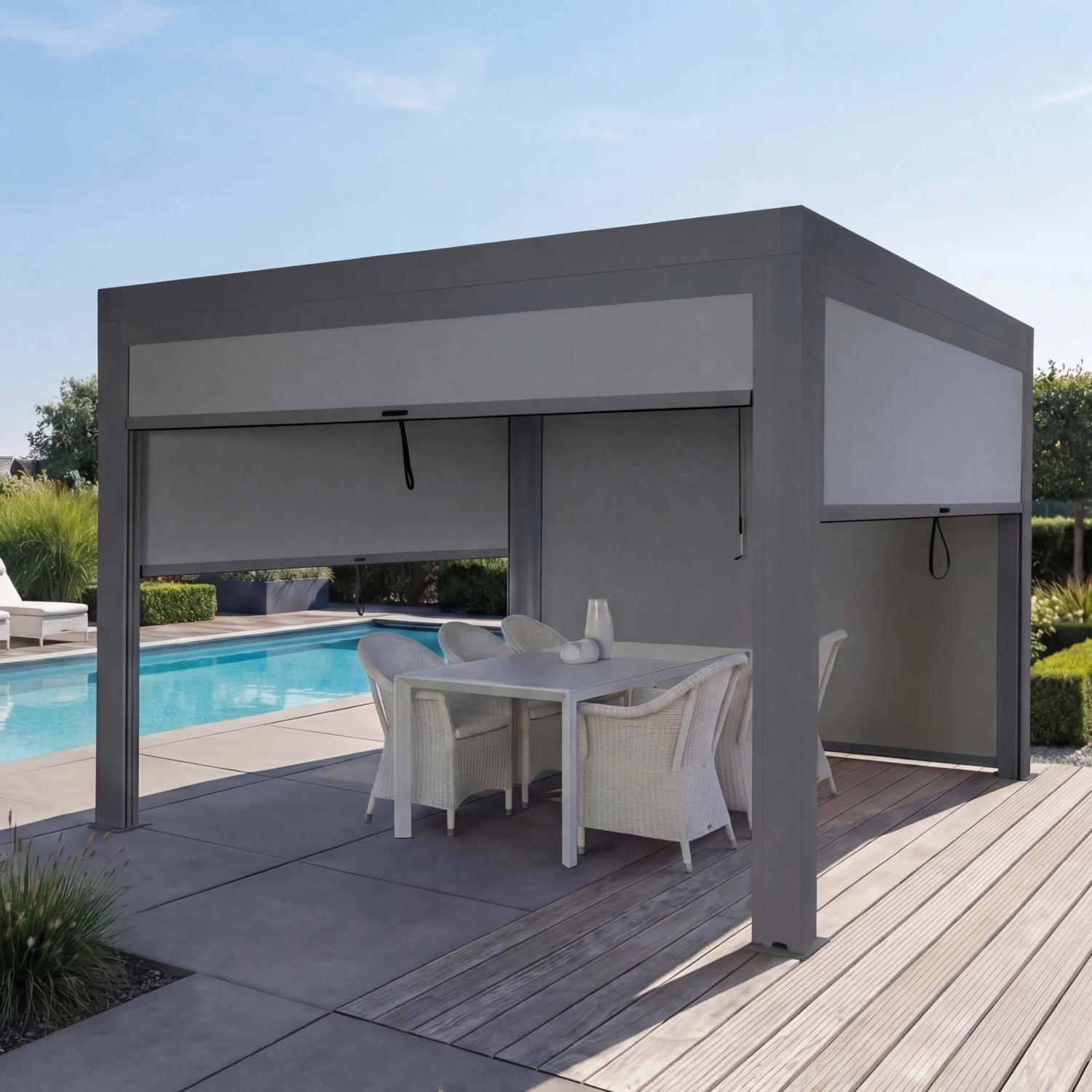 MCW Pergola L46 mit Seitenwand Anthrazit 11cm-Alu-Gestell 3x4m