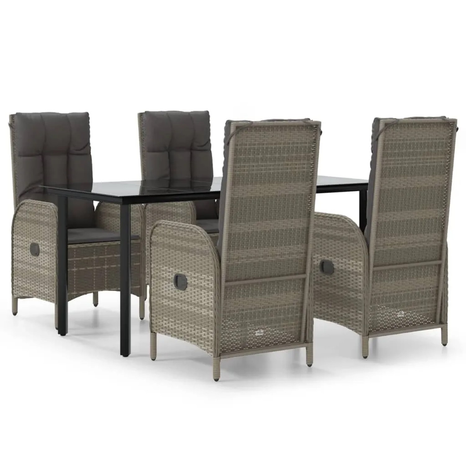 vidaXL 5-Tlg Garten-Essgruppe mit Kissen Schwarz und Grau Poly Rattan 3185201