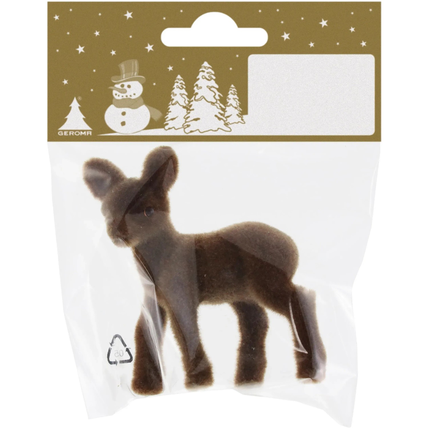 Weihnachtliche Rehkitzfigur aus Kunststoff beflockt im Beutel Braun 5 cm x 7 cm