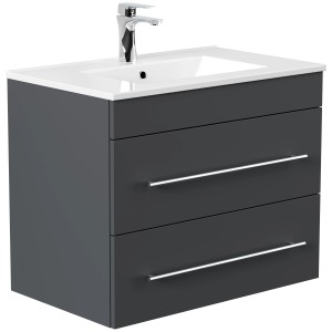 Posseik Badmöbel Artemis 750 Grafit mit Waschbecken und zwei Schubladen.