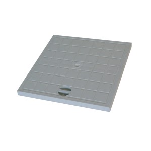 Grauer Marley Schachtdeckel 200x200 mm aus PVC für Abstellflächen.