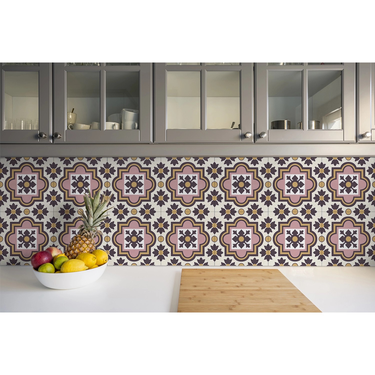 Tulup PVC Fliesen Selbstklebende 30 cm x 30 cm Set von 9 Klassische Klebefliesen Vinyl Bodenfliesen Klebefliesen für Küche Arabische Blumen_4