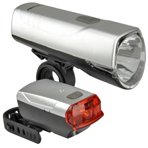 Fischer Fahrrad-Beleuchtungsset LED, 30/15 Lux, silberfarben, Front- und Rücklicht für Fahrräder.