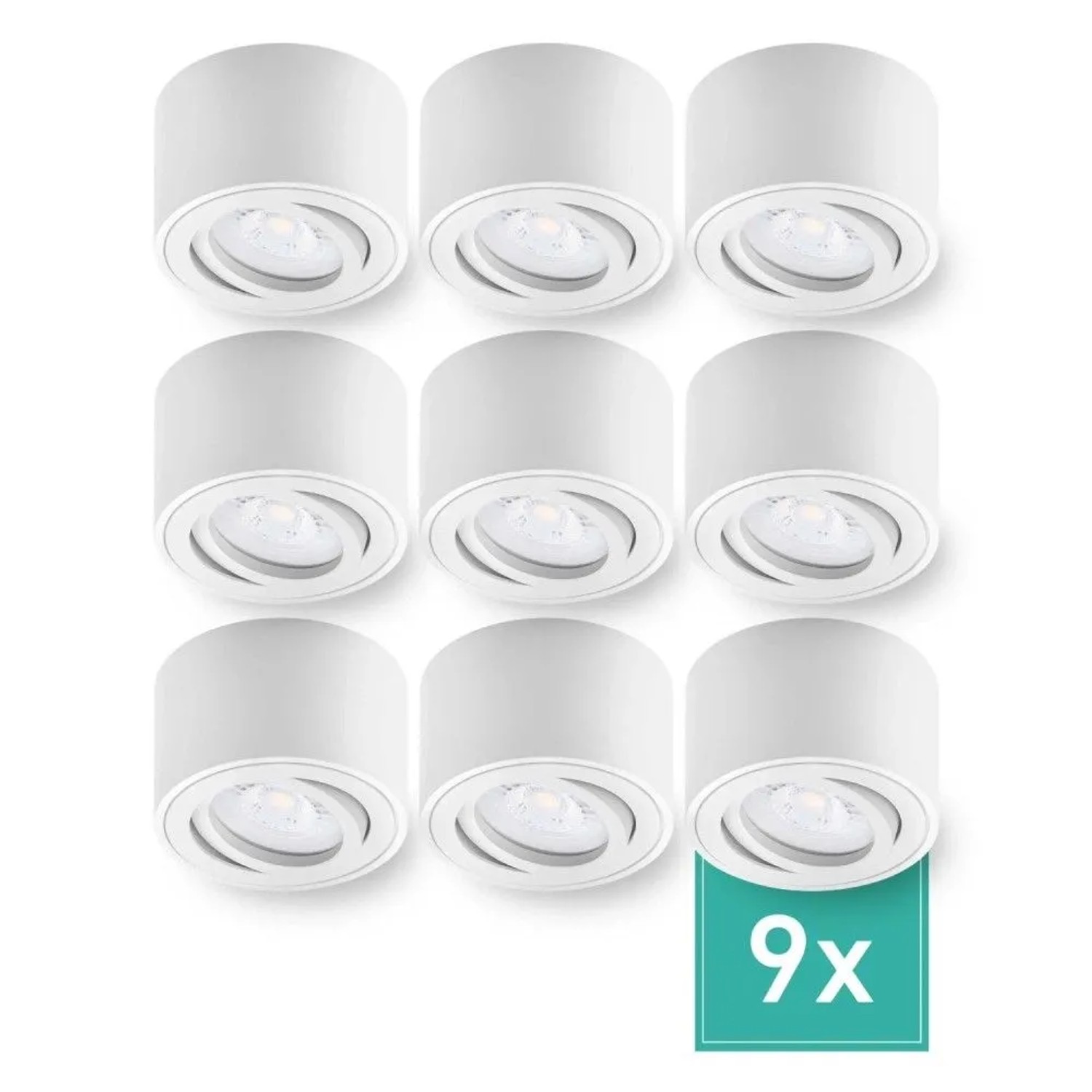 Oktaplex Lile S 9er Set Aufbauspot Dimmbar Weiß Schwenkbar 30° Warmweiß 3000K 5W 230V LED-Deckenstrahler Rund