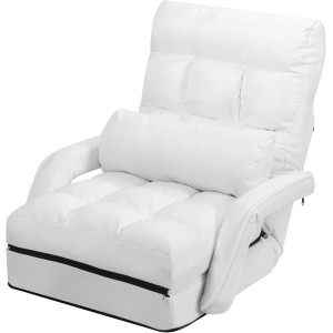 Costway Bodenstuhl mit Schlaffunktion Klappsofa Armlehnen Weiß
