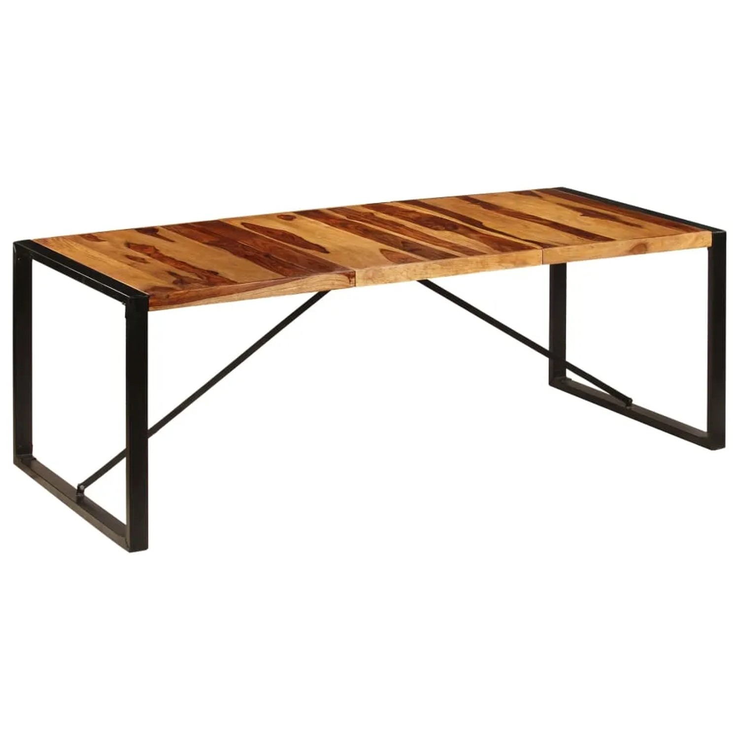 vidaXL Esstisch aus Massivholz, 220x100 cm, mit schwarzem Metallgestell.