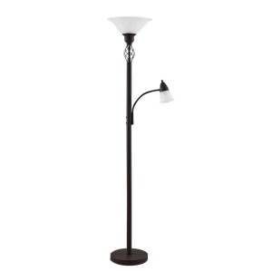 Rustikale, braune Stehlampe im Landhausstil mit Leseleuchte, 180 cm hoch.