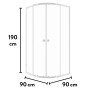 baliv Runddusche DUK-90.20R, 90x90 cm, Chromprofil, mit Maßangaben.