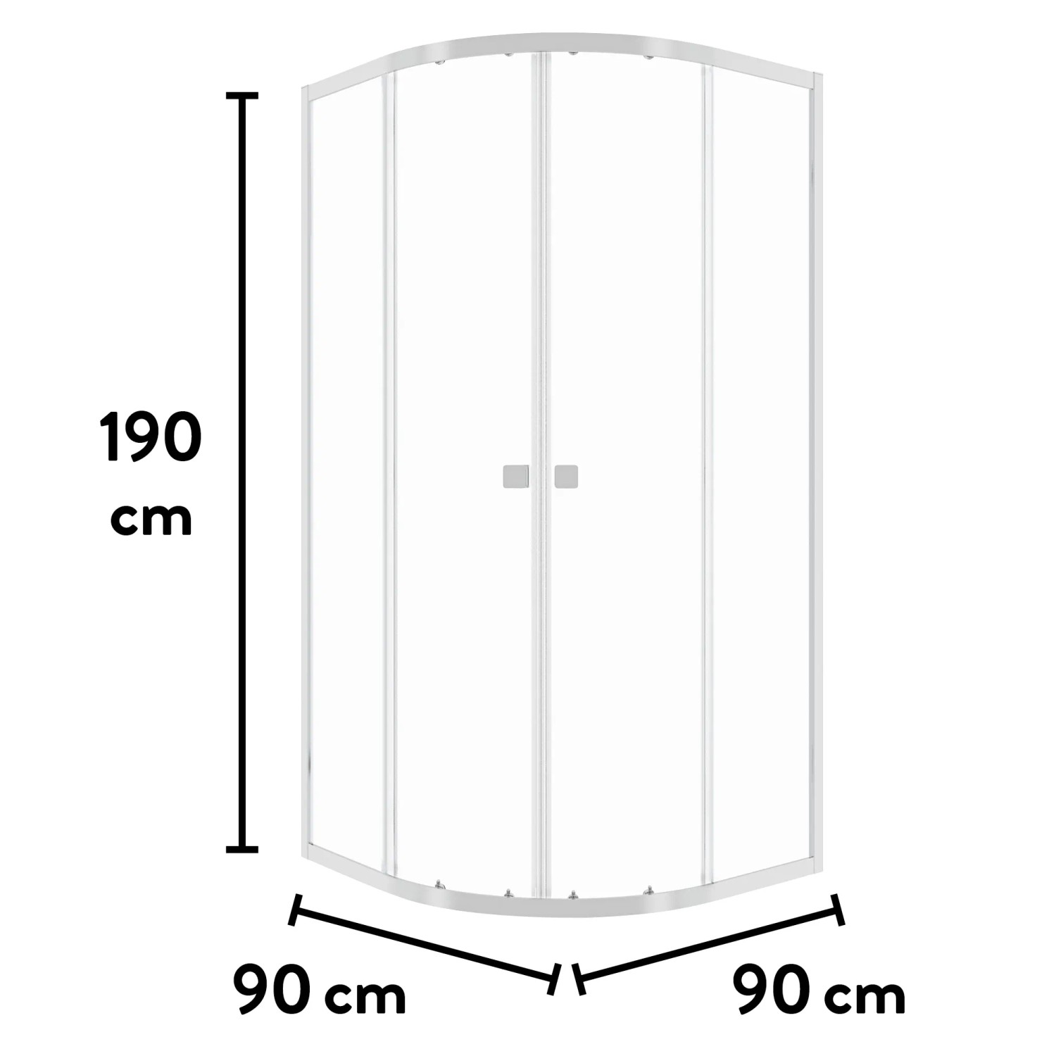 baliv Runddusche DUK-90.20R, 90x90 cm, Chromprofil, mit Maßangaben.