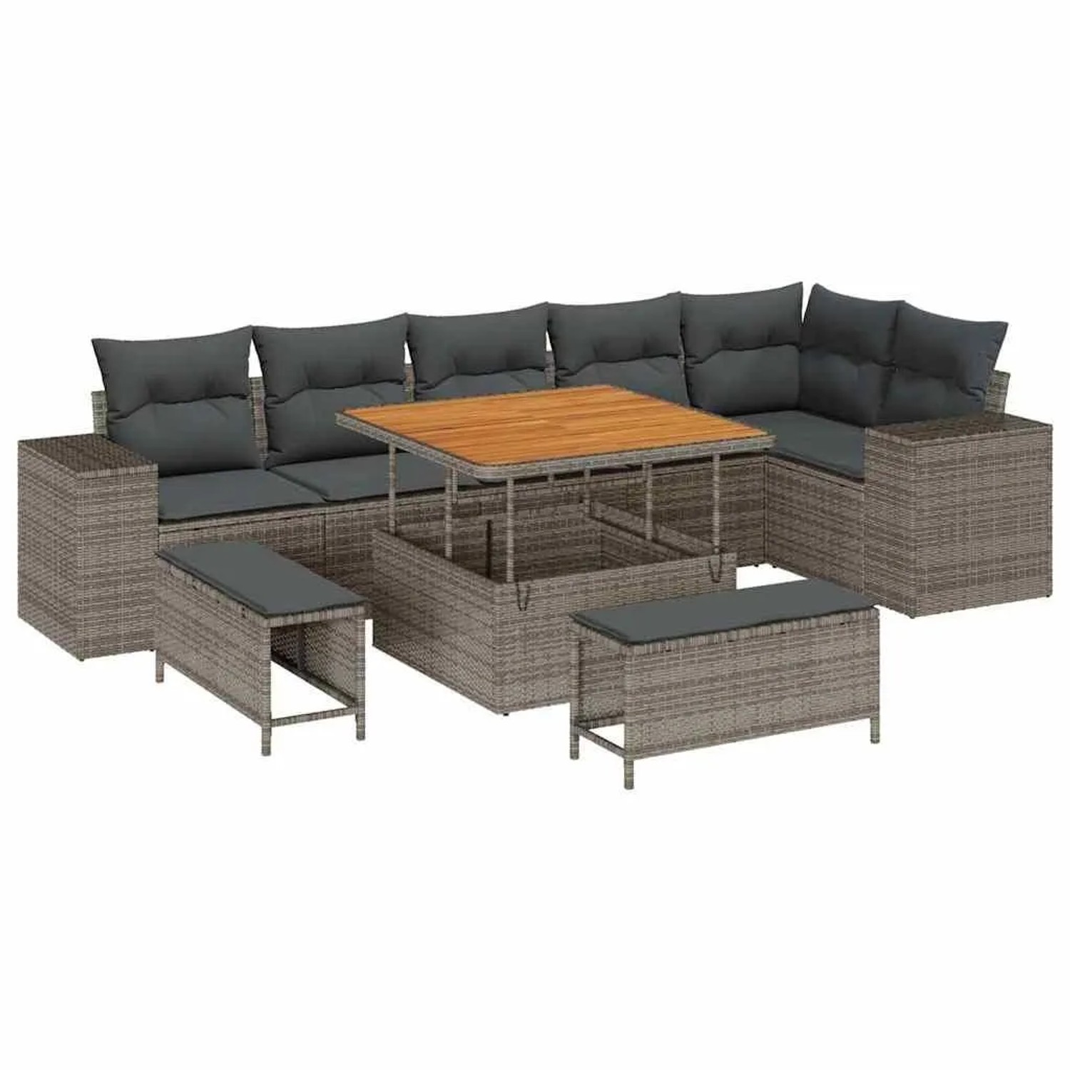 vidaXL Gartensofa-Set mit Kissen 9 Stk Grau Poly-Rattan 3363968 günstig online kaufen
