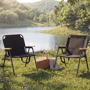 MCW 2er-Set Campingstuhl Q43 Klappbar Bambus Metall Stoff/Textil Schwarz
