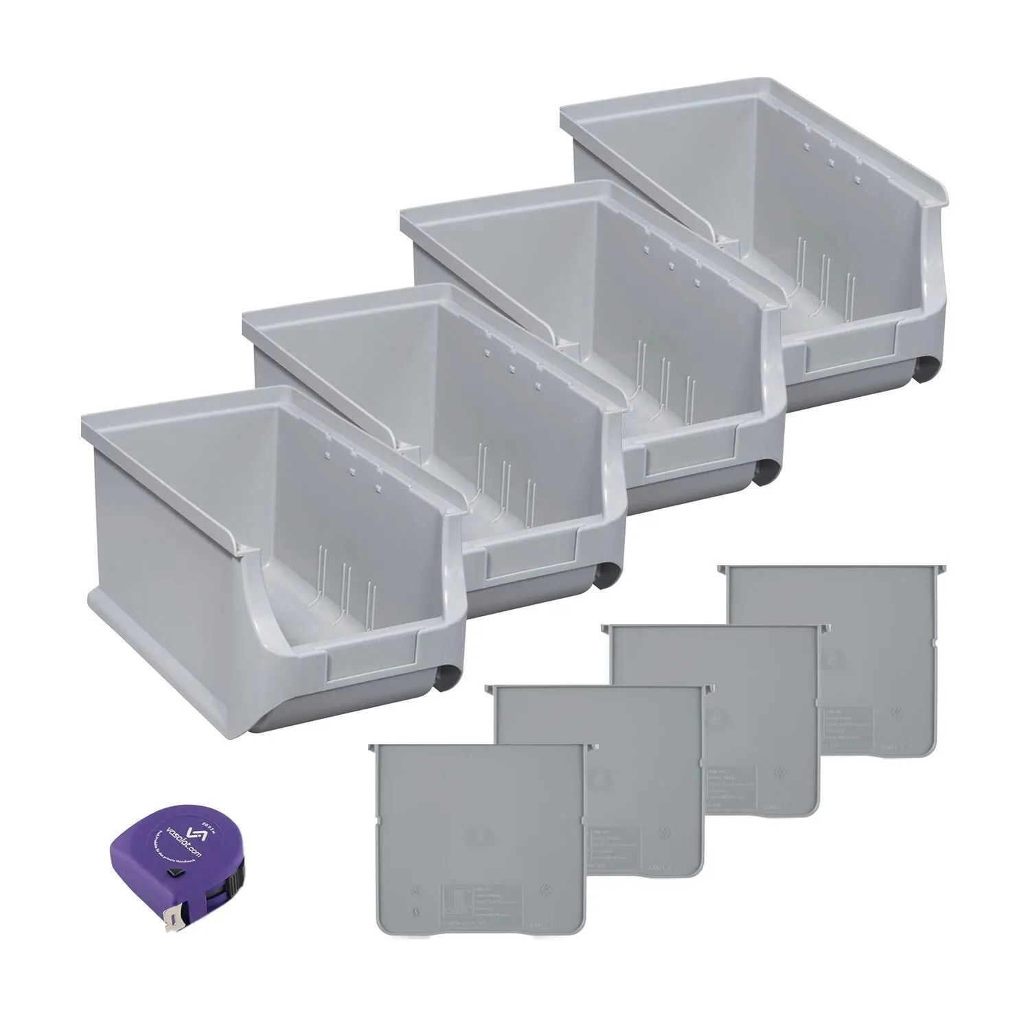 vasalat Set Stapelboxen Größe 3 235x150x125 mm Grau mit Trennsteg 4 Stück