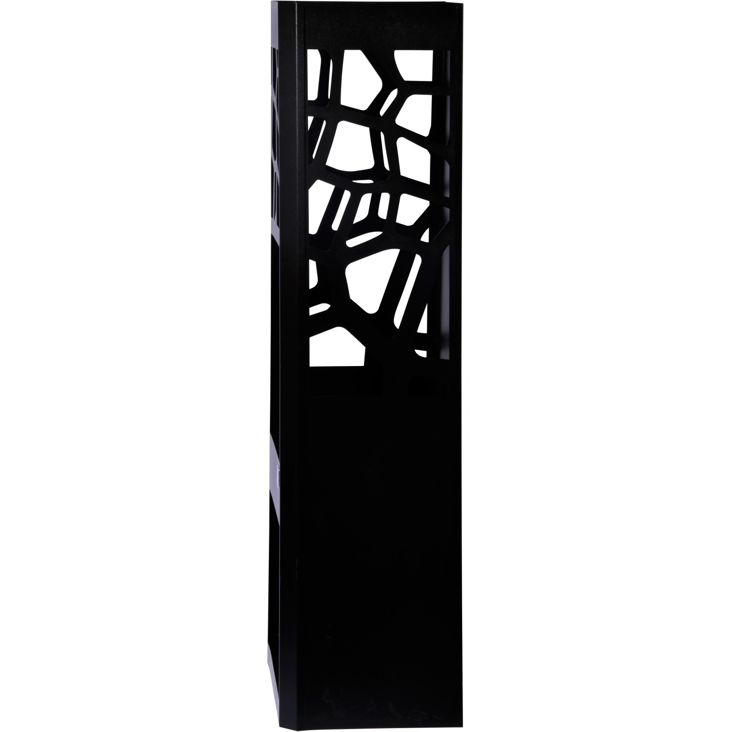 Schwarzer Dobar Metall Gartenkamin mit Stauraum und modernem Kachel-Design.