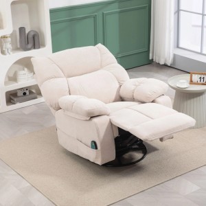 Beiger HOMCOM Relaxsessel mit ausgefahrener Fußstütze, elektrischer Massagefunktion und drehbarer Basis. Loungesessel.