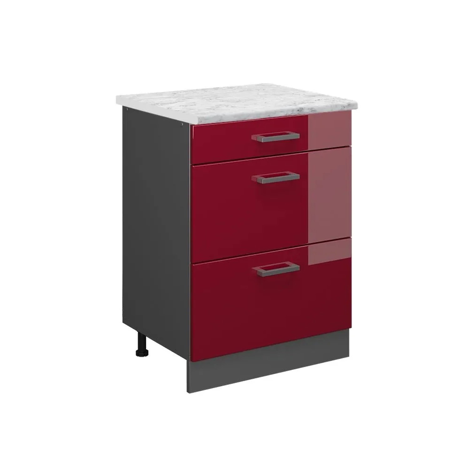 Vicco Küchenunterschrank R-Line Rot Hochglanz 60 x 82 AP Marmor Opt7