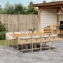 Beige 9-tlg. vidaXL Garten-Essgruppe mit Kissen, Poly Rattan, Akazienholz Tischplatte.