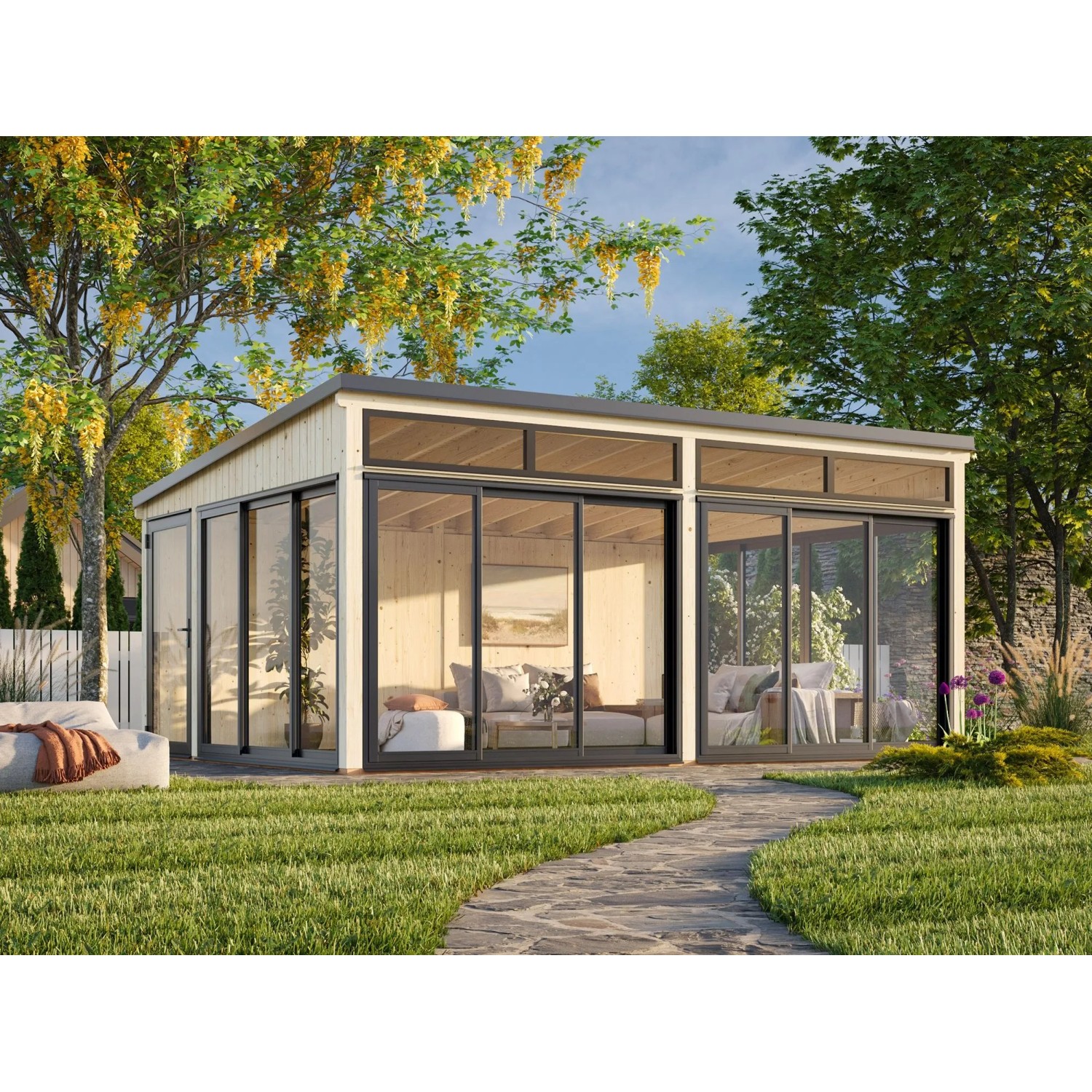 Palmako Holz-Gartenhaus Saga Slide Pultdach Unbehandelt 582 cm x 420 cm 23,3 m²