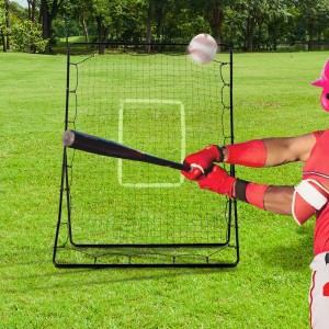 HOMCOM Rebounder für Fußballtraining mit Netz und Zielzone, Person mit Schläger.