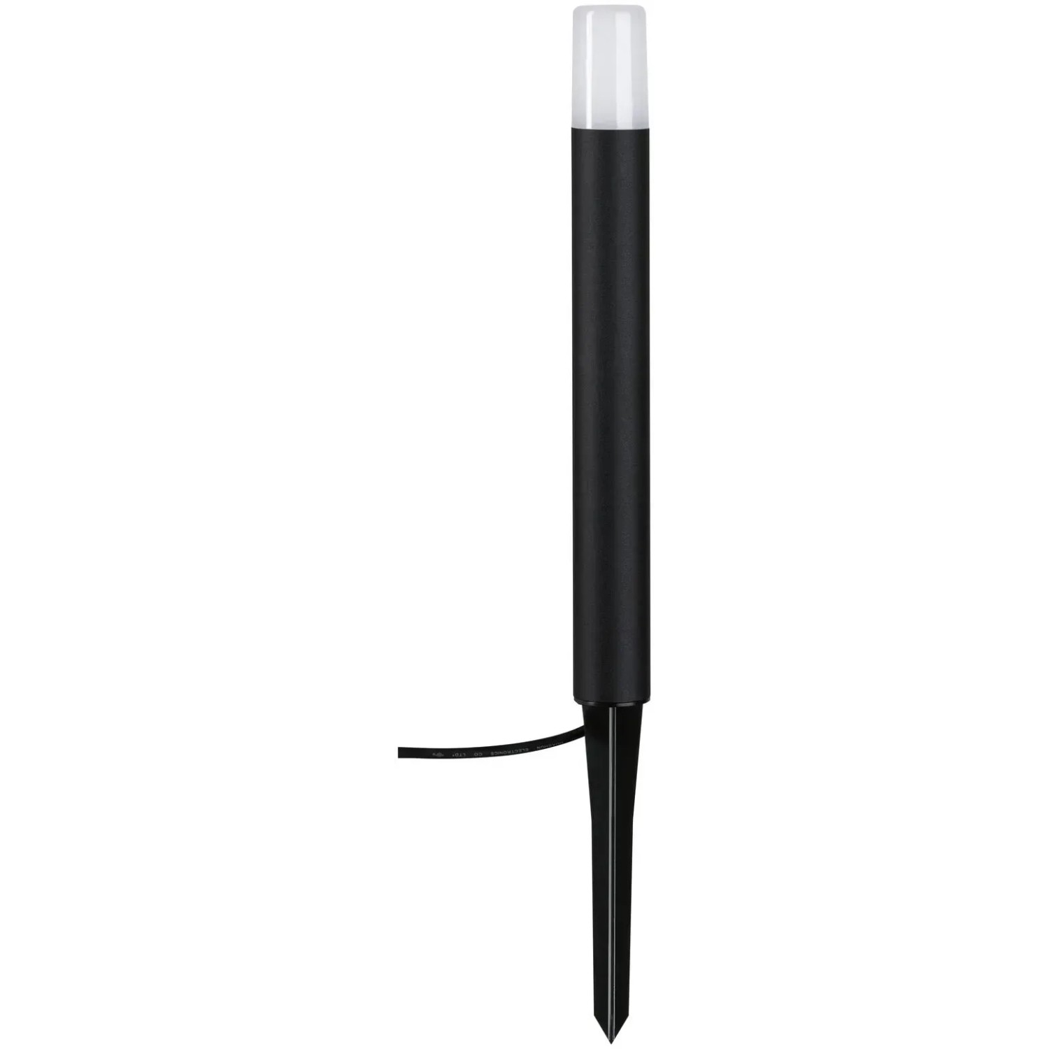 Schwarze Paulmann Flarea Outdoor Pollerleuchte, 400mm hoch, mit Erdspieß und warmweißem Licht.