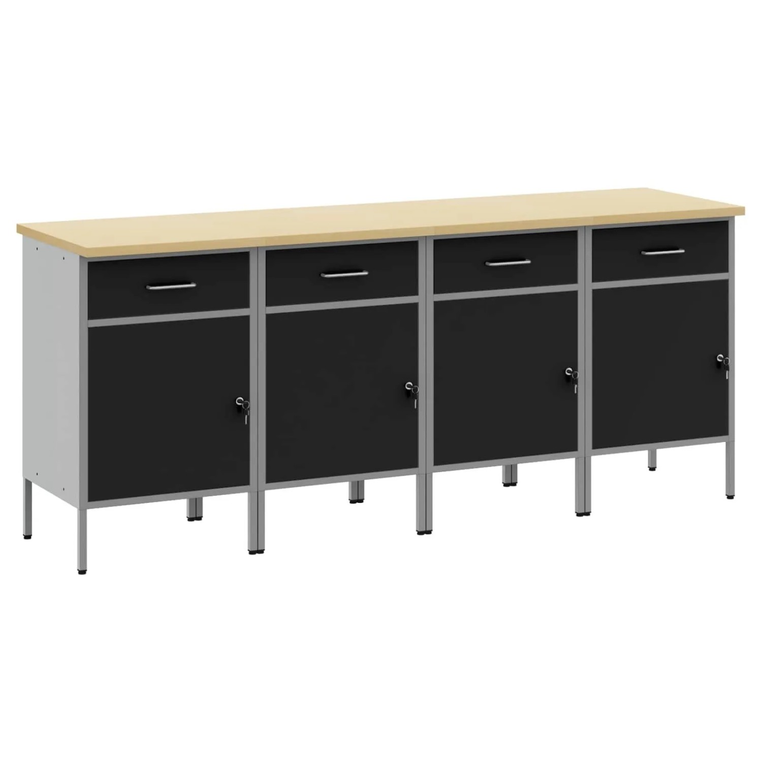 vidaXL Werkbank mit Schubladen 4-Tlg Schwarz und Grau 200 x 55 x 85 cm 3321384
