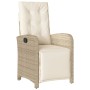 Beiges 3-tlg. Bistro-Set aus Polyrattan mit Kissen, verstellbarer Gartensessel.