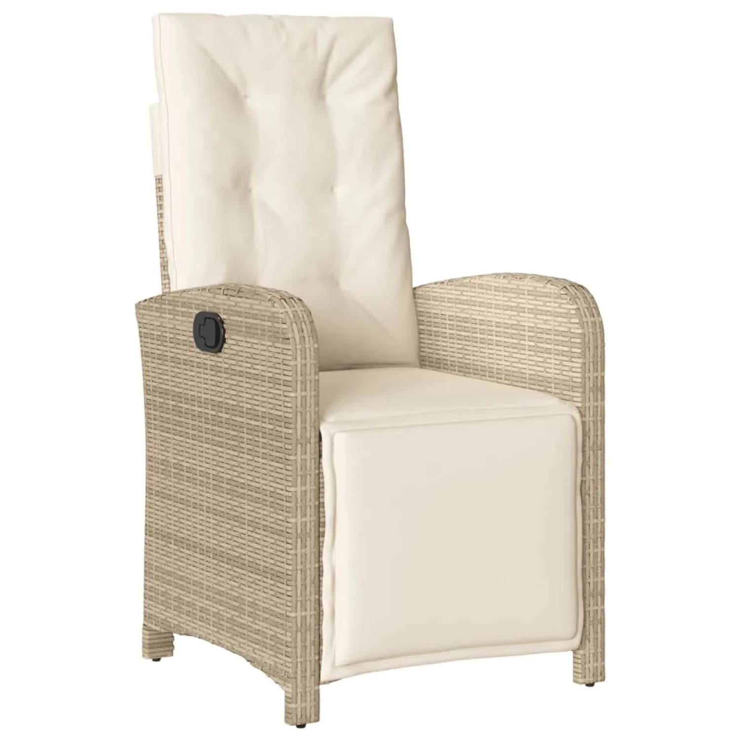 Beiges 3-tlg. Bistro-Set aus Polyrattan mit Kissen, verstellbarer Gartensessel.