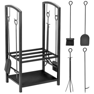 Outsunny Kaminholzregal mit 2 Ebenen und Kaminbesteck (4-teilig), 40x30x74,5cm.