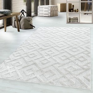 Ayyildiz Hochflorteppich Pisa creme, 140x200 cm, mit geometrischem Muster. Flauschiger Teppich für Wohnzimmer und Schlafzimmer.