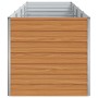 Hellbraunes Hochbeet aus verzinktem Stahl, ideal für Garten und Terrasse. Maße: 320x80x77 cm.