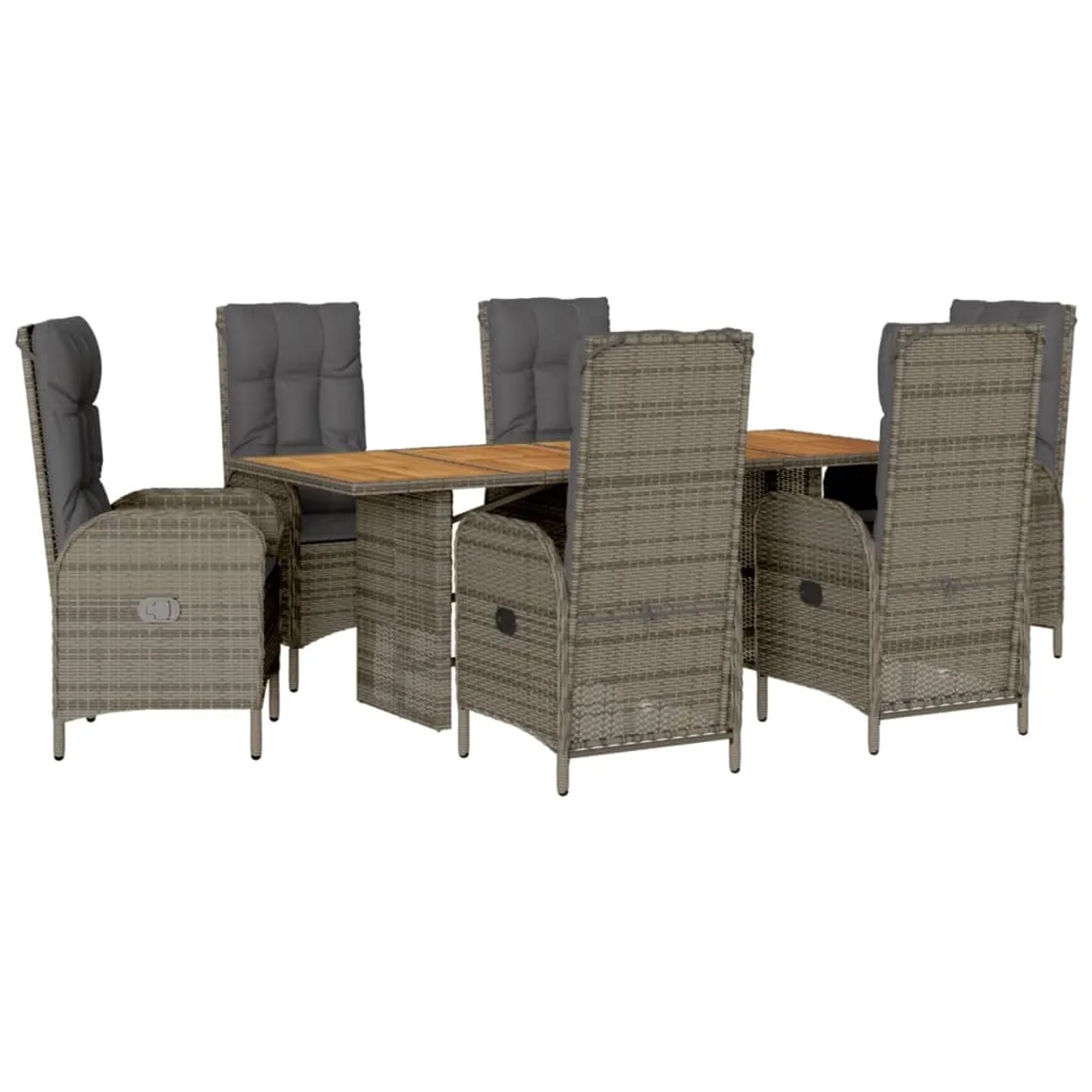 vidaXL 7-Tlg Garten-Essgruppe mit Kissen Grau Poly Rattan 3213517