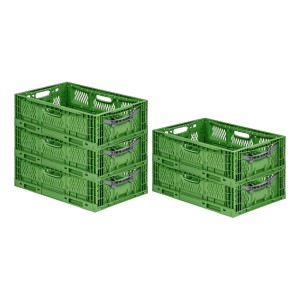 PROREGAL SuperSparSet: 5 grüne Klappboxen, stapelbar, 35 Liter, für Industrie und Gewerbe.