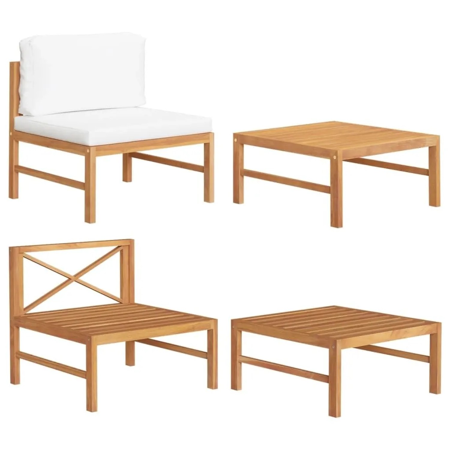 vidaXL 2-Tlg Garten-Lounge-Set mit Creme Kissen Teakholz 316110